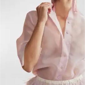 Like new - Pink Sheer Organza Cynthia Rowley, boyfriend shirt, Size Medium